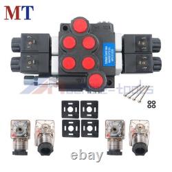 12V DC 2 Spool 13 GPM Hydraulic Solenoid Control Valve Double Acting 3600PSI