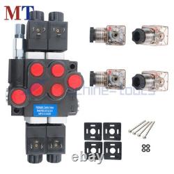 12V DC 2 Spool 13 GPM Hydraulic Solenoid Control Valve Double Acting 3600PSI
