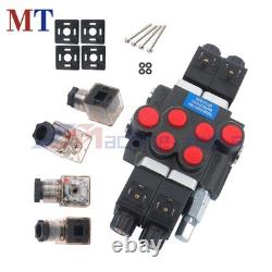 12V DC 2 Spool 13 GPM Hydraulic Solenoid Control Valve Double Acting 3600PSI