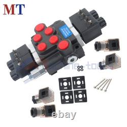 12V DC 2 Spool 13 GPM Hydraulic Solenoid Control Valve Double Acting 3600PSI
