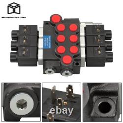 13 GPM 3600 PSI 3 Spool Solenoid 12V DC Hydraulic Control Valve Double Acting