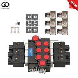 13 GPM 3 Spool, Hydraulic Monoblock Solenoid Motor Control Valve 12V DC 3600 PSI