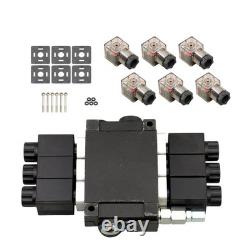 13 GPM 3 Spool Solenoid Hydraulic Control Valve Double Acting 3600 PSI 12V DC