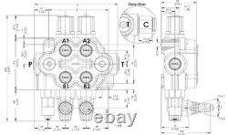 21 GPM (80L) Hydraulic Monoblock Control Valve with 2 Levers, 3/4 BSP