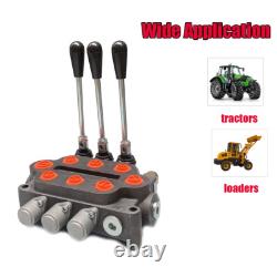 25 GPM Double Acting Directional Hydraulic Control Valve 3 Spool 3/4 NPT