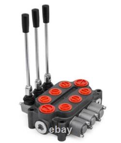 25 GPM Double Acting Directional Hydraulic Control Valve 3 Spool 3/4 NPT