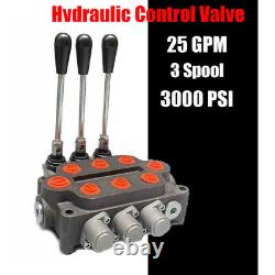 25 GPM Hydraulic Control Valve Log Splitter 3 Spool Tractors Loaders 3000 PSI