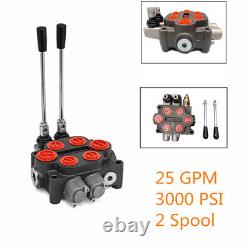 2 Spool Hydraulic Control Valve Double Acting 3000PSI 25GPM 3/4 NPT In/Out Port