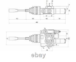2 Spool Hydraulic JOYSTICK control valve 11gpm, double acting cylinder spool 40L