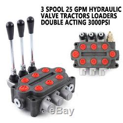 3 Spool 25 GPM Hydraulic Control Valve Tractors loaders Double Acting US