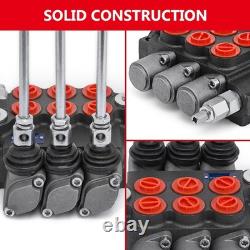 3 Spool Hydraulic Control Valve Double Acting 11 GPM for Tractors Steel Backhoes