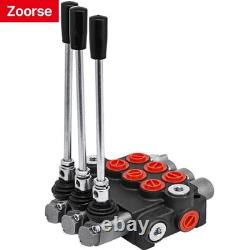 3 Spool Hydraulic Control Valve Double Acting 11 GPM for Tractors Steel Backhoes