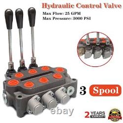 3 Spool Hydraulic Monoblock Double Acting Control Valve, 25 GPM, SAE Ports US