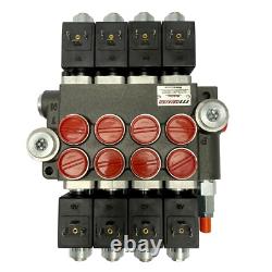 4 Spool Solenoid 12V DC Hydraulic Control Valve Double Acting 13 GPM 3600 PSI