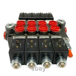 4 Spool Solenoid 12V DC Hydraulic Control Valve Double Acting 13 GPM 3600 PSI