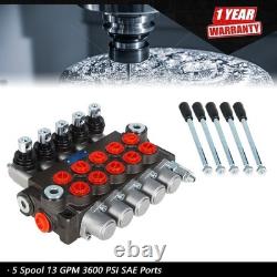 5 Spool 13 GPM 3600 PSI Hydraulic Control Valve Double Acting SAE Ports New