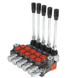 5 Spool 13 GPM 3600 PSI Hydraulic Control Valve Double Acting SAE Ports New