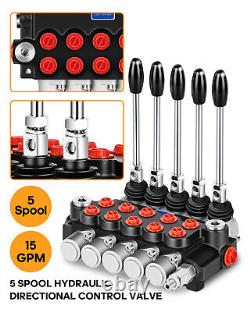 5 Spool 15 GPM (60L/min) Hydraulic Control Valve Ports Adjustable Relief