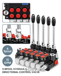 5 Spool 15 GPM Hydraulic Control Valve 3600 PSI Ports Adjustable Relief 60L/min