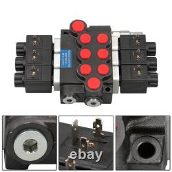 Double Acting 3600 PSI 3 Spool Solenoid 12V DC Hydraulic Control Valve 13 GPM