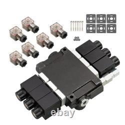 Double Acting 3600 PSI 3 Spool Solenoid 12V DC Hydraulic Control Valve 13 GPM