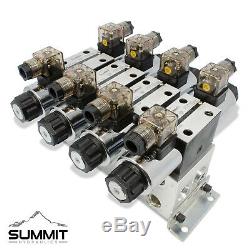 Electric Hydraulic Double Acting Control Valve with Rocker Switch, 4 Spool, 15 GPM