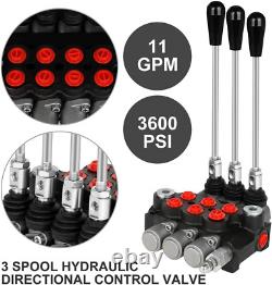 GYZJ Hydraulic Flow Control Valve 3 Spool 11 GPM SAE Ports Adjustable Relief With