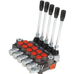 Hydraulic Control Valve, 5 Spool 13 GPM 3600 PSI SAE Ports, Double Acting Hyd