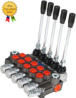 Hydraulic Control Valve, 5 Spool 13 GPM 3600 PSI SAE Ports, Double Acting Hydrau