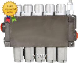Hydraulic Control Valve, 5 Spool 13 GPM 3600 PSI SAE Ports, Double Acting Hydrau