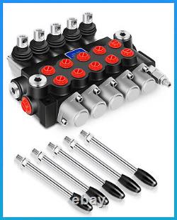 Hydraulic Control Valve 5 Spool 15 GPM Ports Adjustable Relief Lever 3600 PSI