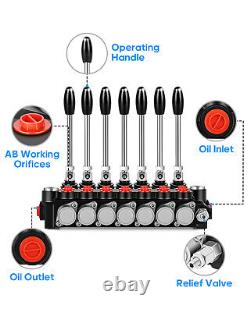 Hydraulic Control Valve 7 Spool 15 GPM Ports Adjustable Relief Lever 3600 PSI