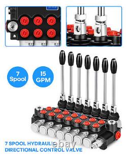 Hydraulic Control Valve 7 Spool 15 GPM Ports Adjustable Relief Lever 3600 PSI