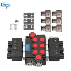 Hydraulic Control Valve Double Acting 13 GPM 3600 PSI 3 Spool Solenoid 12V DC