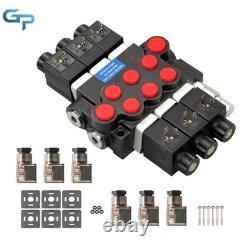 Hydraulic Control Valve Double Acting 13 GPM 3600 PSI 3 Spool Solenoid 12V DC