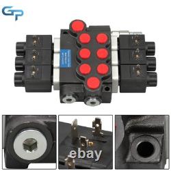 Hydraulic Control Valve Double Acting 13 GPM 3600 PSI 3 Spool Solenoid 12V DC