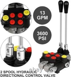Hydraulic Flow Control Valve 2 Spool 13 GPM G Ports Adjustable Relief Lever H