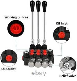 Hydraulic Flow Control Valve 3 Spool 11 GPM SAE Ports Adjustable Relief Lever