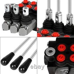 Hydraulic Flow Control Valve 3 Spool 11 GPM SAE Ports Adjustable Relief Lever