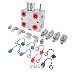 Manual Hydraulic Diverter Valve 3 Port 20GPM 3000PSI WithCouplers Adapter Fittings