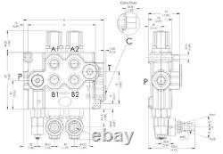 TORA 18,5 GPM (70L) Hydraulic Monoblock Control Valve with 2 Levers, 3/4 BSP